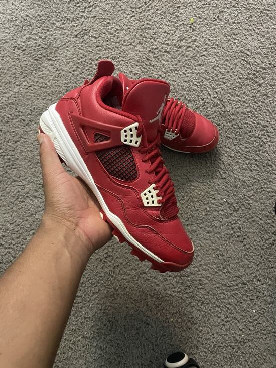 Size 9.5- Air Jordan 4 Retro MCS Cleats Gym Red Oklahoma State Temple 807709 601 main image 4